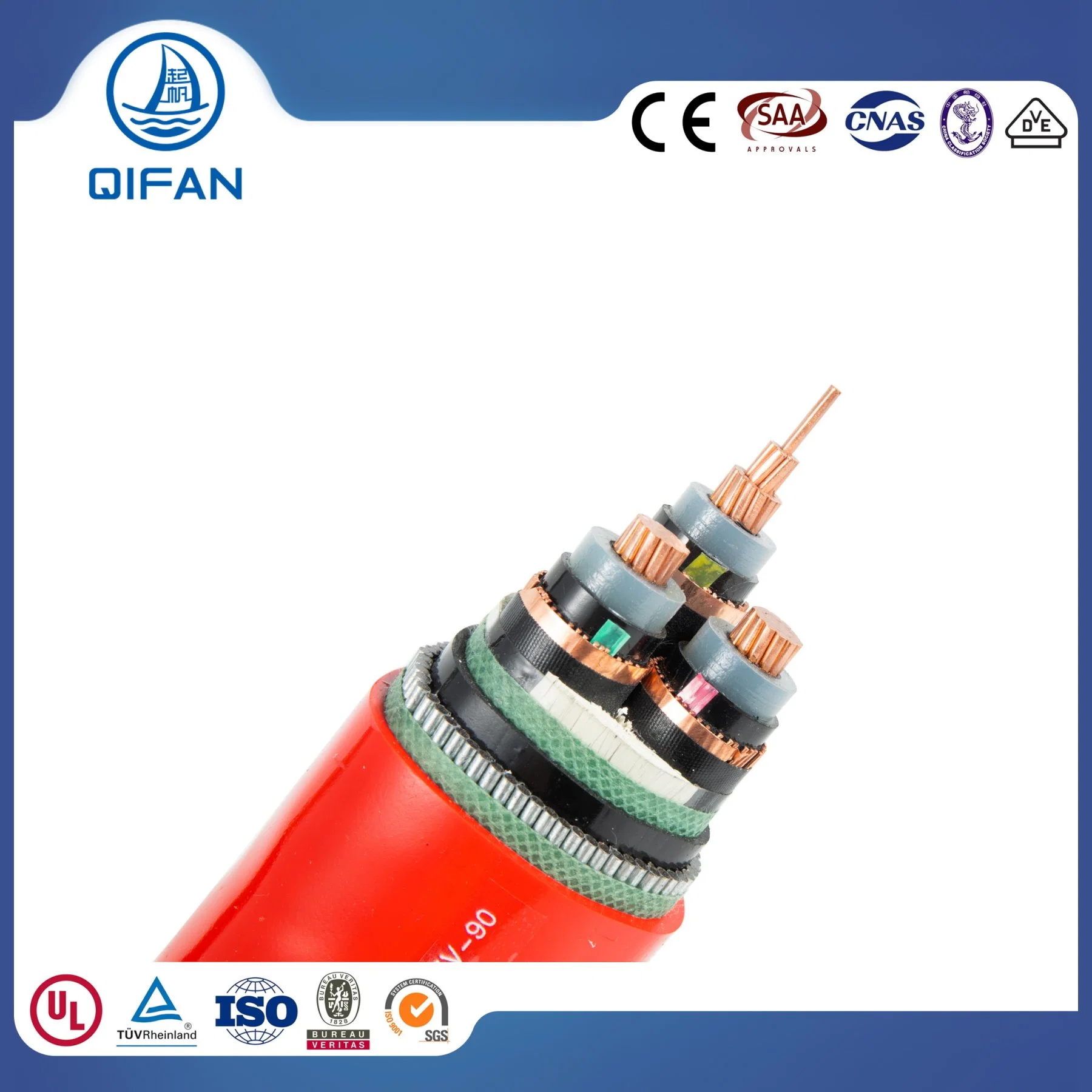 12.7/22kv Medium Voltage Three Core Copper/Aluminum Conductor Cu/XLPE/Cws/PVC Cable