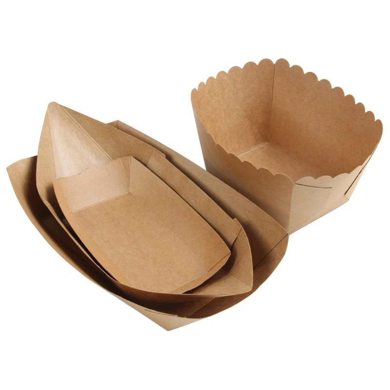 Kraft Paper Boat Shape Tray Take Away Food Packaging Box for Restaurant Ship Box