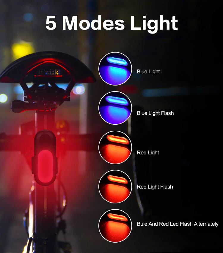 Brightenlux Multi Lighting Modes USB Charge LED Bike Flash Tail Rear Light Bicycle Automatic Lamp for Seat Post Red and Blue Alternative Emergency Tail Light