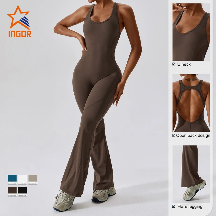 Ingor Sportswear Clothing Manufacturer Women Custom Logo Ladies One Pieces Jumpsuits Gym Clothes Active Apparel Sports Fitness Women Yoga Workout Wear