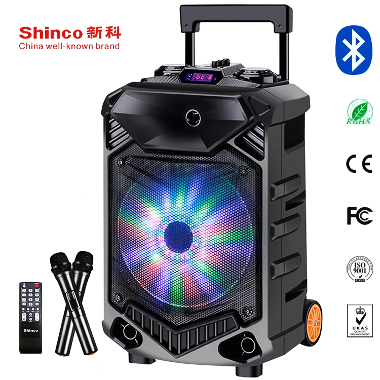 Rechargeable Trolley Wireless Bluetooth Speaker with USB SD Wireless Mic and Light