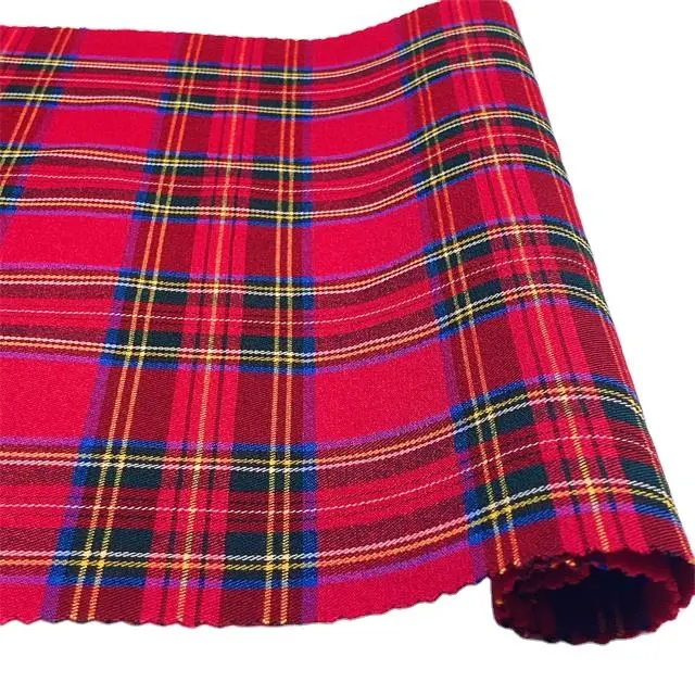 Escocés Bengaline Sunplustex Plaid Rayón de poliéster hilado teñido de estiramiento Spandex Tr Bengaline verificar tela para pantalones y Leggings