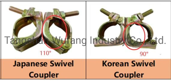 Acoplador de tubos de andamio pulsado JIS 48,6mm doble de acero de Corea y giro de la abrazadera de andamios