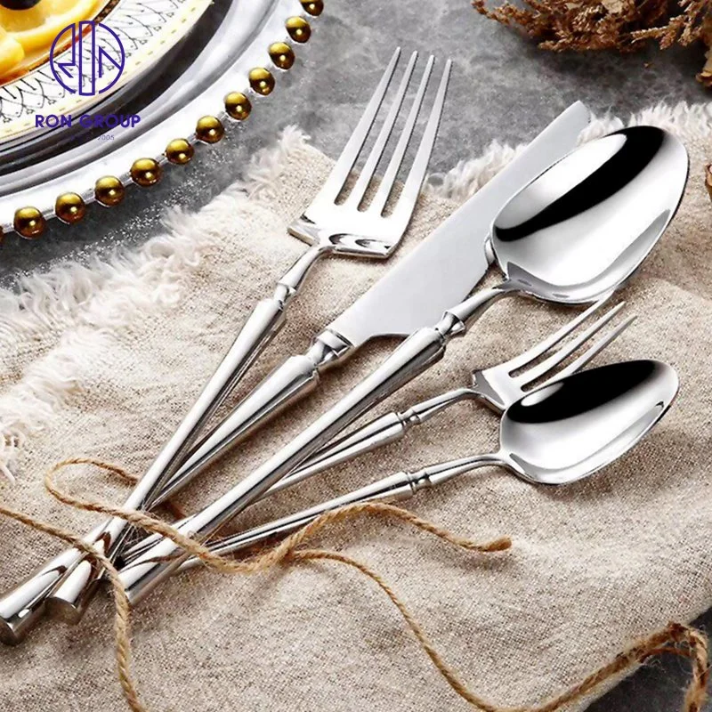 مطعم Western Hotel Kitchen Slim Handle Knife Spoon Fork Solid أدوات مائدة فضية لامعة من الفولاذ المقاوم للصدأ