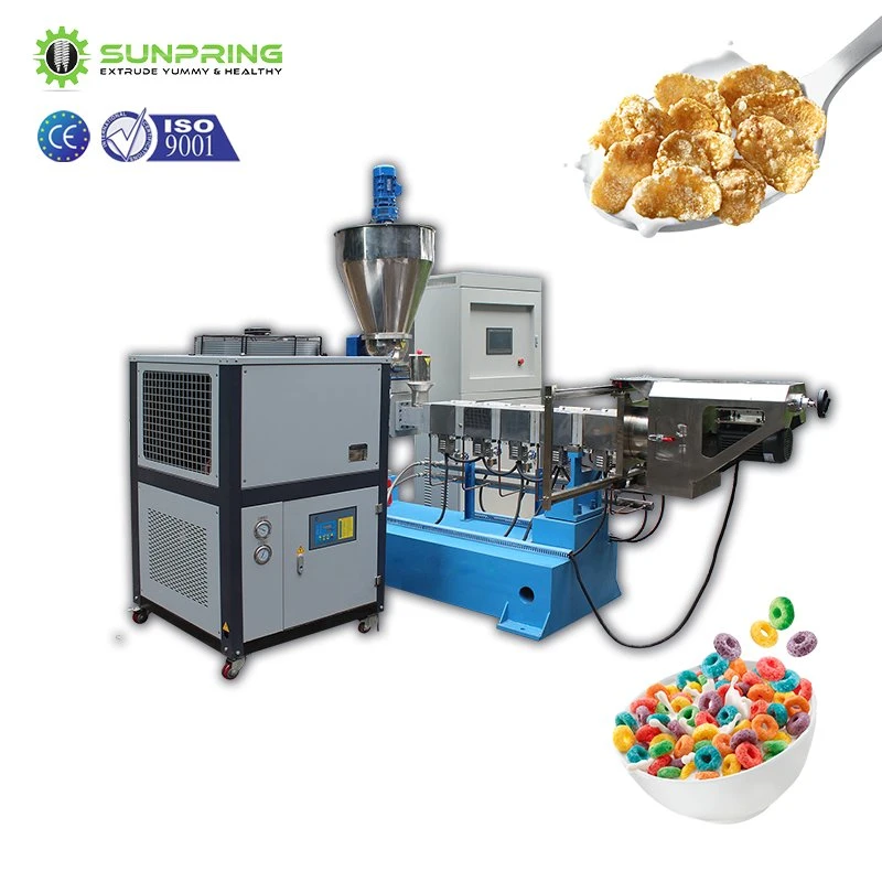 Servicio profesional de copos de maíz maquinaria recubrimiento + copos de maíz máquina + Línea de producción de cereales