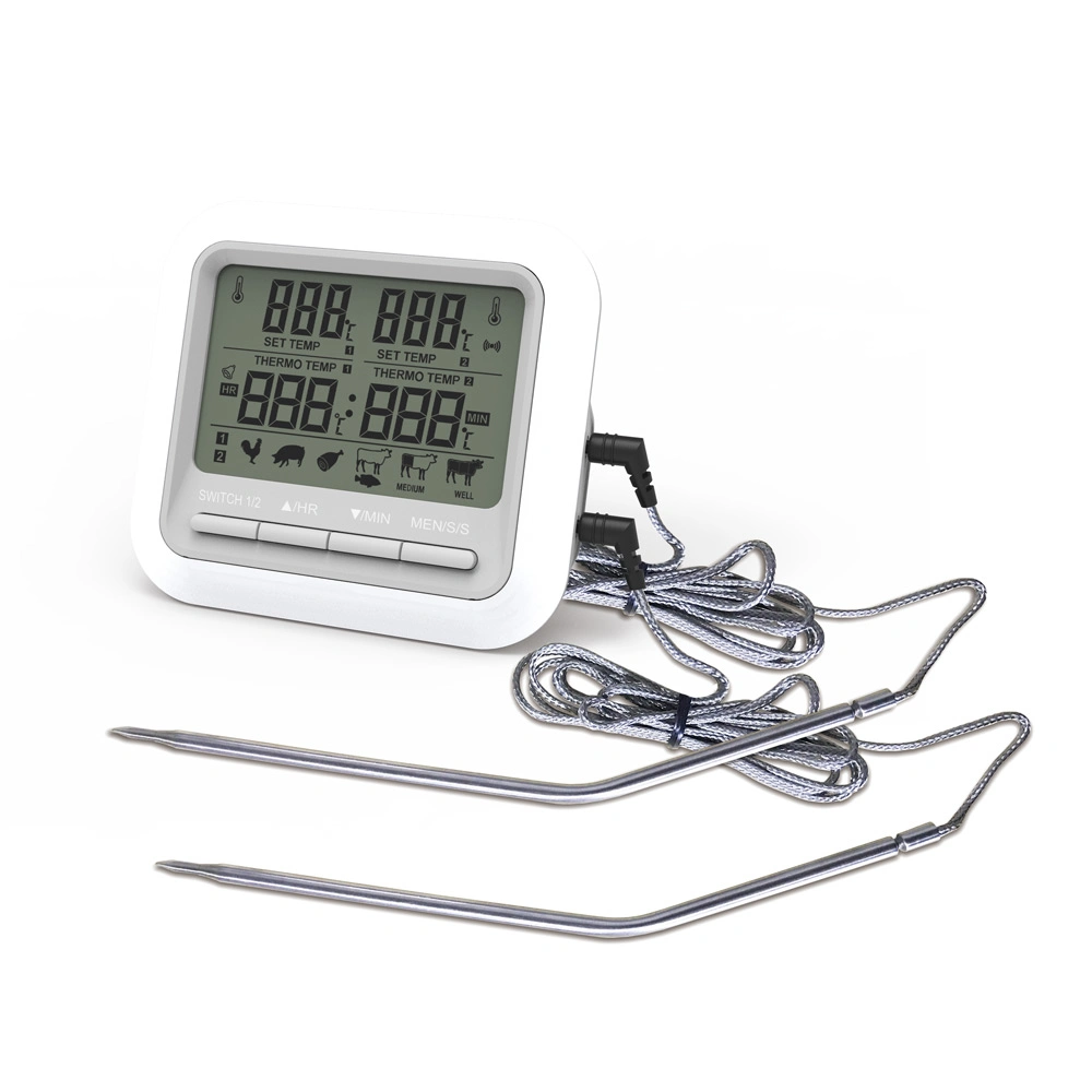 Dual Probes Blue Backlight Countertop Kitchen Digital Electronic Cooking Meat Food Thermometer