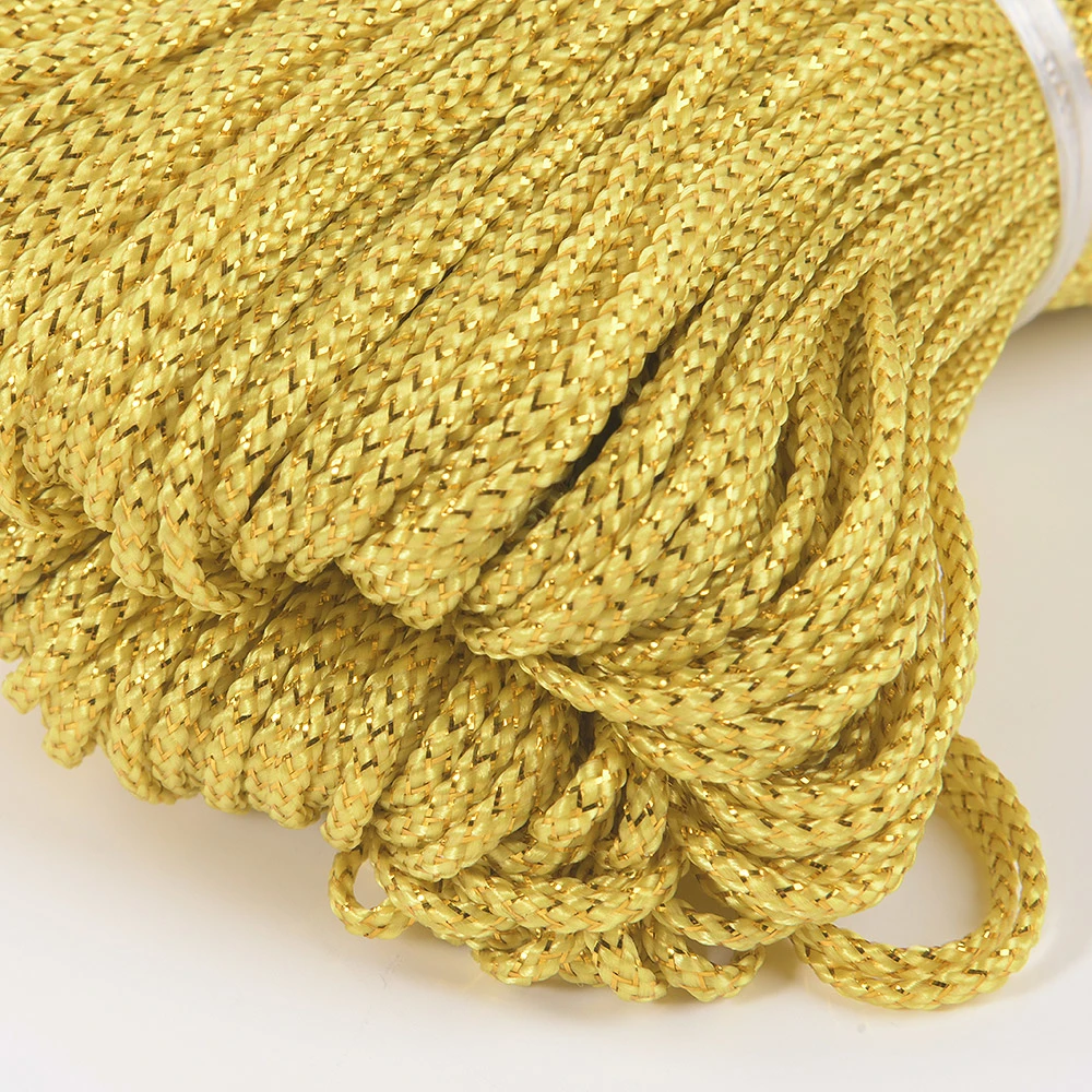 Packaging Custom 3mm Metallic Gold Silver Cord Rope Without Elastic for Decoration