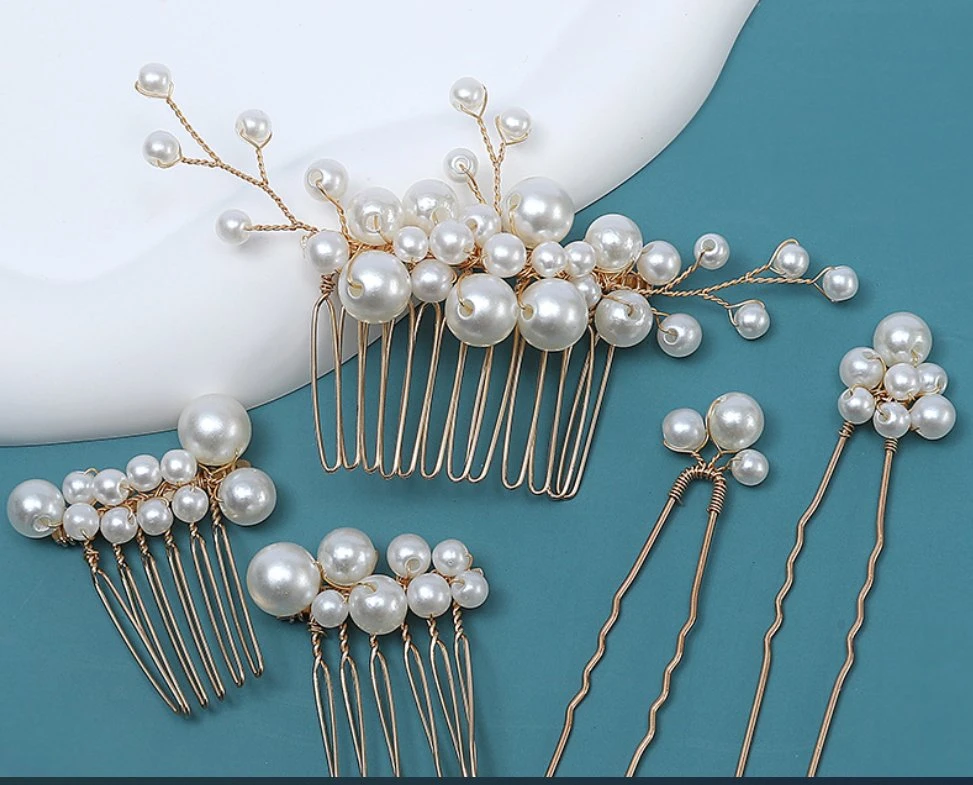 Bridal Wedding Pearl Hair Comb Headpiece. Bridal Pearl Hair Pin Hair Accessories. Wedding Pearl Hair Pin Hair Comb 5PS/Set