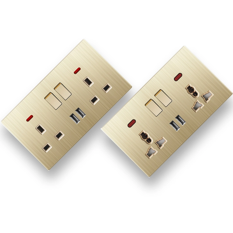 W8 padrão escovado fino e soquetes elétricos do interruptor de ignição 13AMP de Soquete Duplo Universal com USB