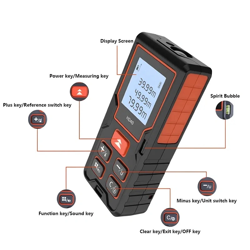 Laser Distance Meter 100m/328FT Bigger Clear Backlight Rockseed Measure (LDM-DK 100)