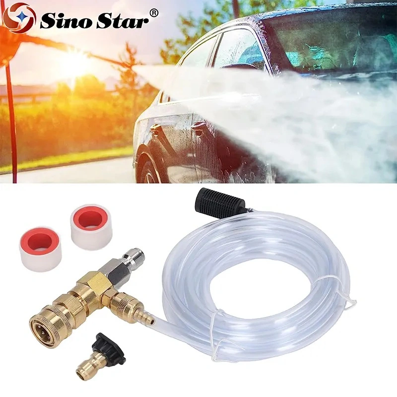 Adjustable Chemical Injector Kit for Pressure Washer Soap Injector 3/8 Inch Quick Connector with 10' Tube Nozzle Brass Stainless