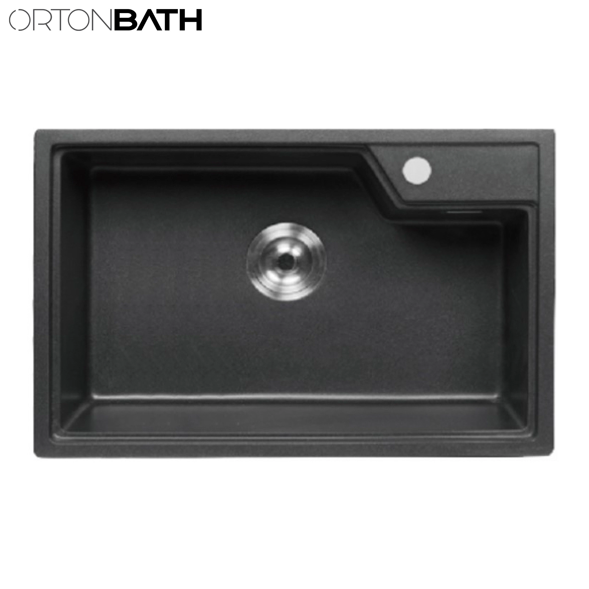 Ortonbath Negro rectangular Topmount un tazón compuesto Granite calor compuesto Fregadero de cocina resistente a los arañazos con orificio de 1