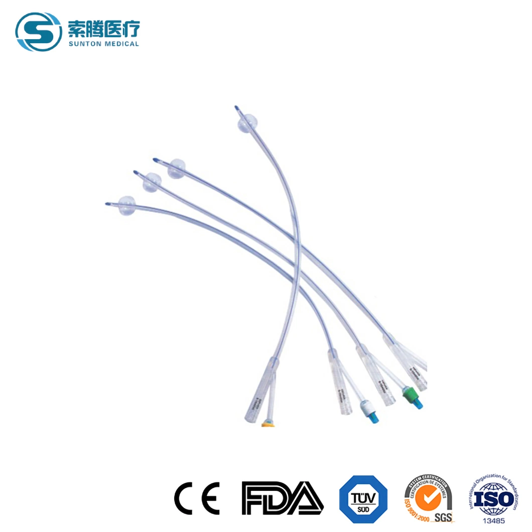 Sunton Disposable Medical Silicone Coated Foley Catheter Material Latex Foley Urinary Catheter China 6 - 26 Fr/CH Silicone(2-Ways 3-Ways)Foley Catheter Supplies