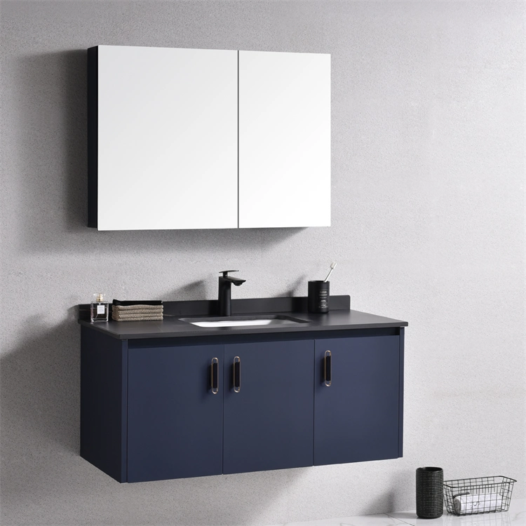 Washroom Lavatory SS304 Blue Color Bathroom Cabinet Vanity Large Storage Space with Ceramic Basin