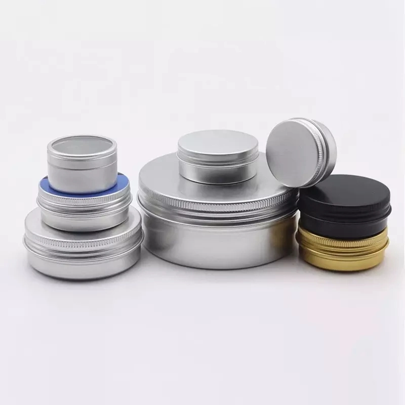 5g 50g 300g 500g 1000g Aluminium Jar Lip Balm Tin Container Box Round Tin Clear Cosmetic Jar with Lid Custom Logo and Printing