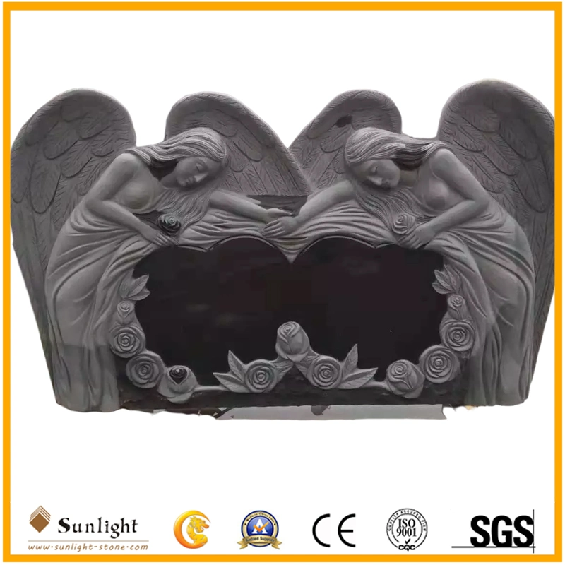 Best Choice Black Granite Headstone Angel Wings Monument Factory Price