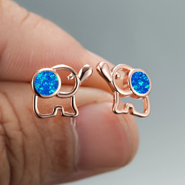 Quality Opal Earrings Statement Earrings Women Lovely Elephant Wire Wove Animal Design Rose Gold/Rhodium Plated Brass Fashion Stud Earrings