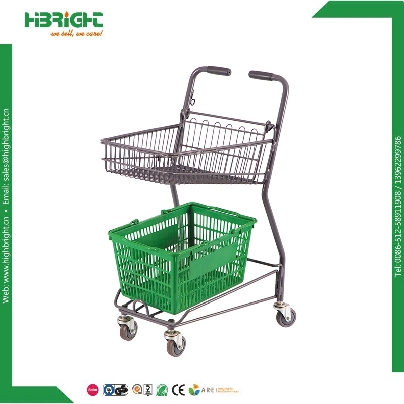 Plastic PP Basket Trolley Double Layer Shopping Cart