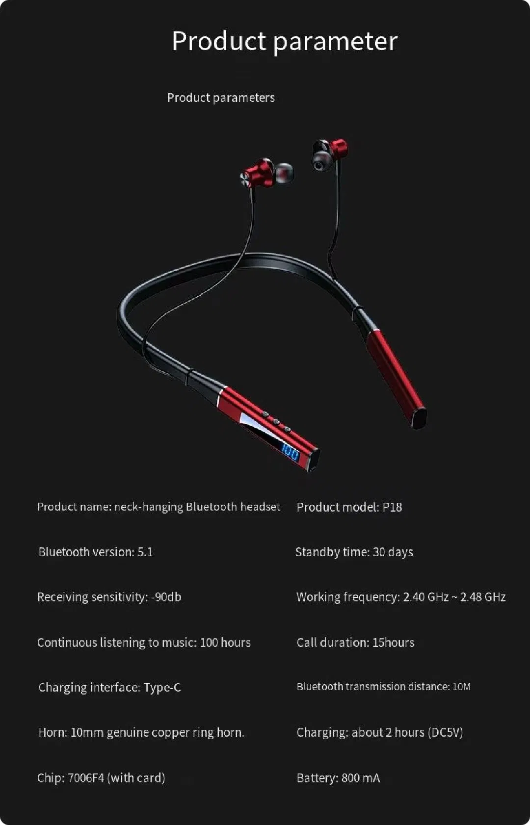 Sports Running Headset - Wireless Bluetooth Earphones with 100h Long Battery Life Earphones