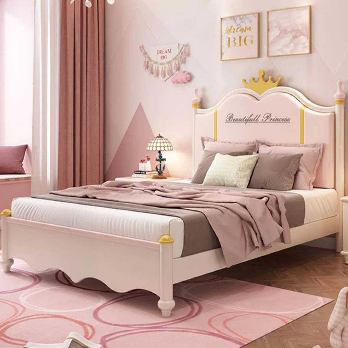 Modern Castle Princess Girls Bed Popular Pink Children Bedroom Furniture Set Wooden Sleeping Single Bed with Storage