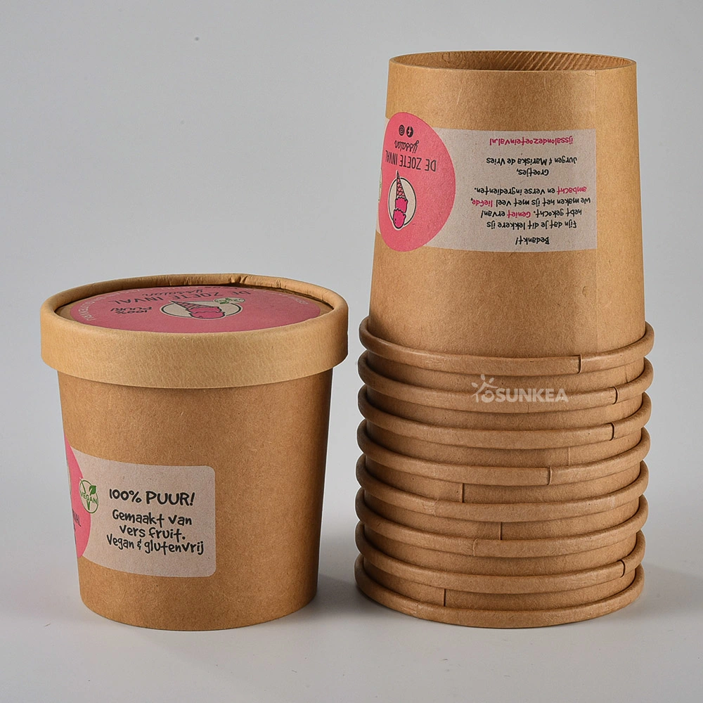 Takeaway Disposable Kraft White Soup Paper Cup with Paper Lid