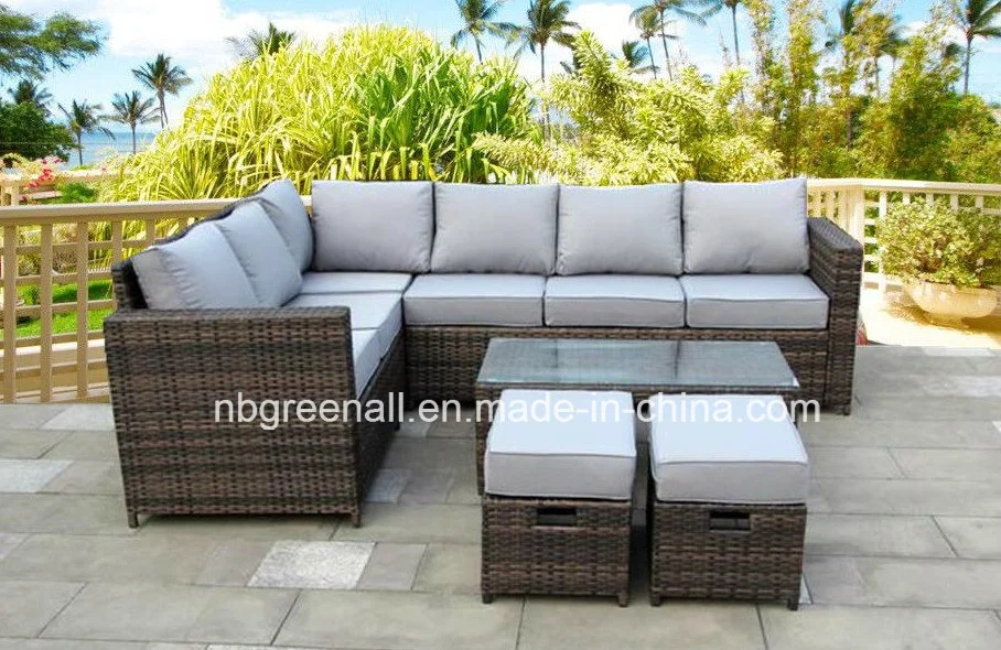 Flat &amp; Round Rattan Mix Modern Outdoor Rattan/Wicker Sofa Leisure Garden Furniture