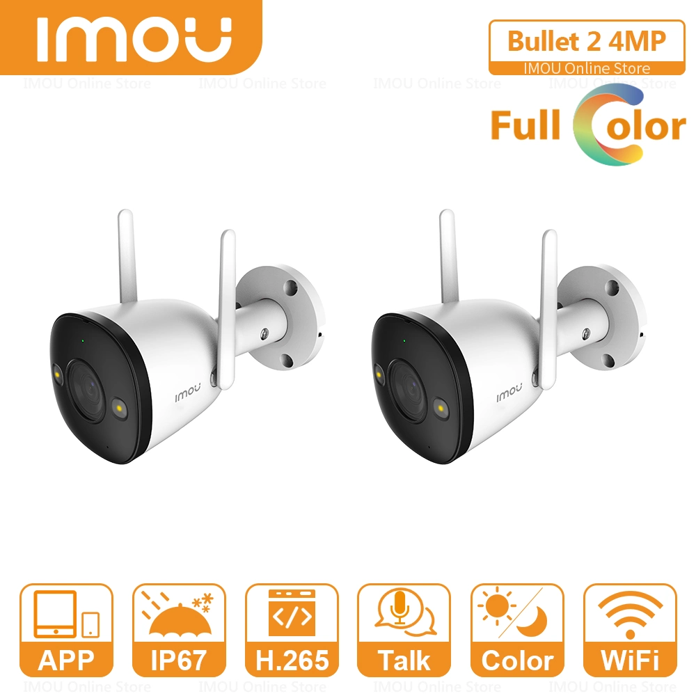 Dahua Imou Bullet 2 4MP Soft Ap Mode Active Deterrence Two-Way Talk Built-in Spotlight Night Vision IP67 Dual Antenna WiFi Camera (Ipc-F22FEP)