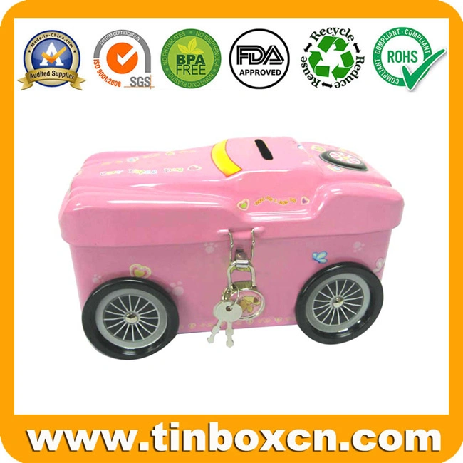 Round Tin Saving Box, Metal Coin Bank Money Box