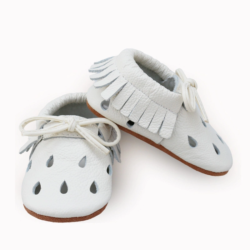 Baby Shoes White Vintage Shoes Leather with Soft Soles, Toddler Infant Moccasins with Tassels for Baby Girls Esg14187