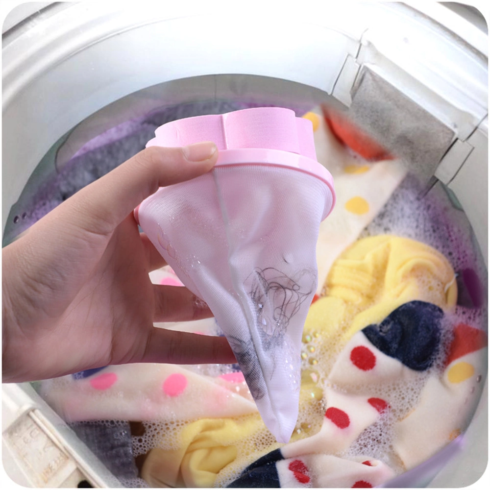 Pink & Blue Washing Machine Floating Filter Ball Mesh Flower Shape Laundry Bag for Remove Fur and Hair