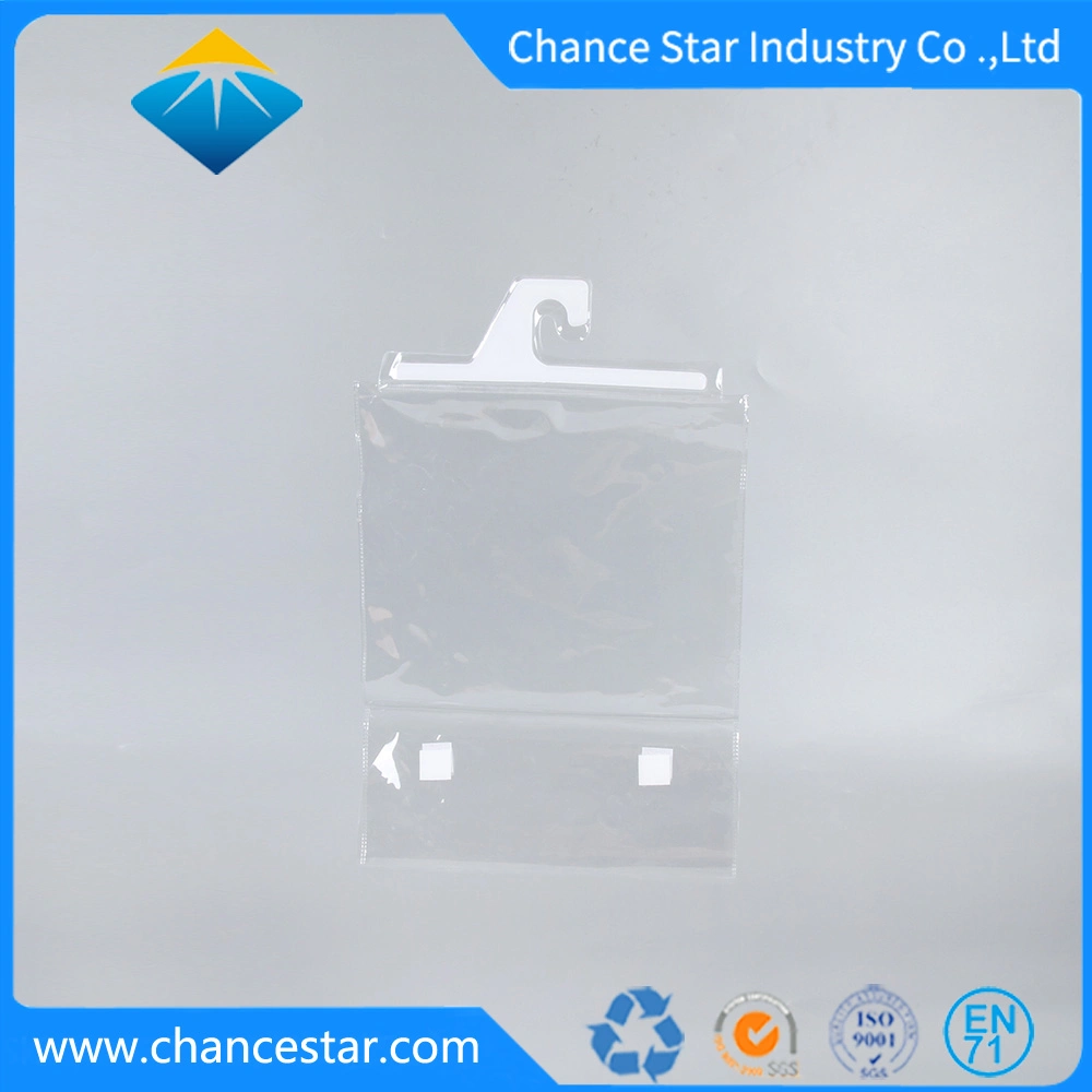 Custom Clear Packaging PVC Zipper Hanger Bag with Magic Sticker