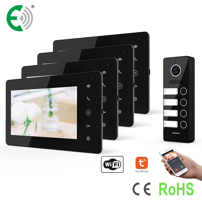 UTP/IP Small Building System for 4 Families with 7" Touch Screen Monitor and HD Big Size Doorbell