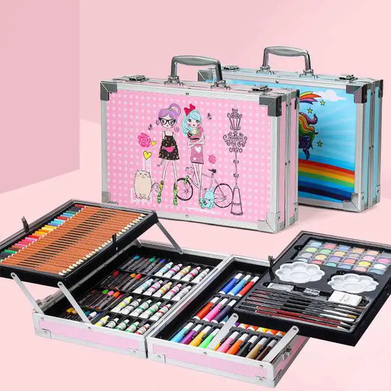 Vente en gros personnalisé 145 pièces Double aluminium boîte peinture Set Aquarelle Stylo