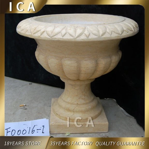 Hand-Carved Marble Round Garden Decoration Nature Stone Flowerpot