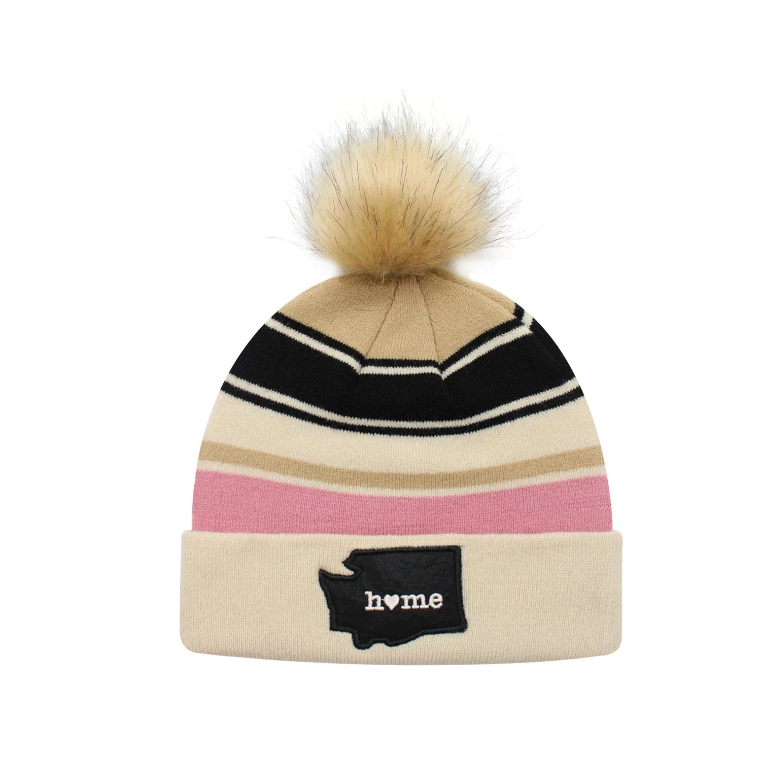 Lady fashion Winter Warm Knitted Embroidery Yarn Dyed Color Stripes Beanie