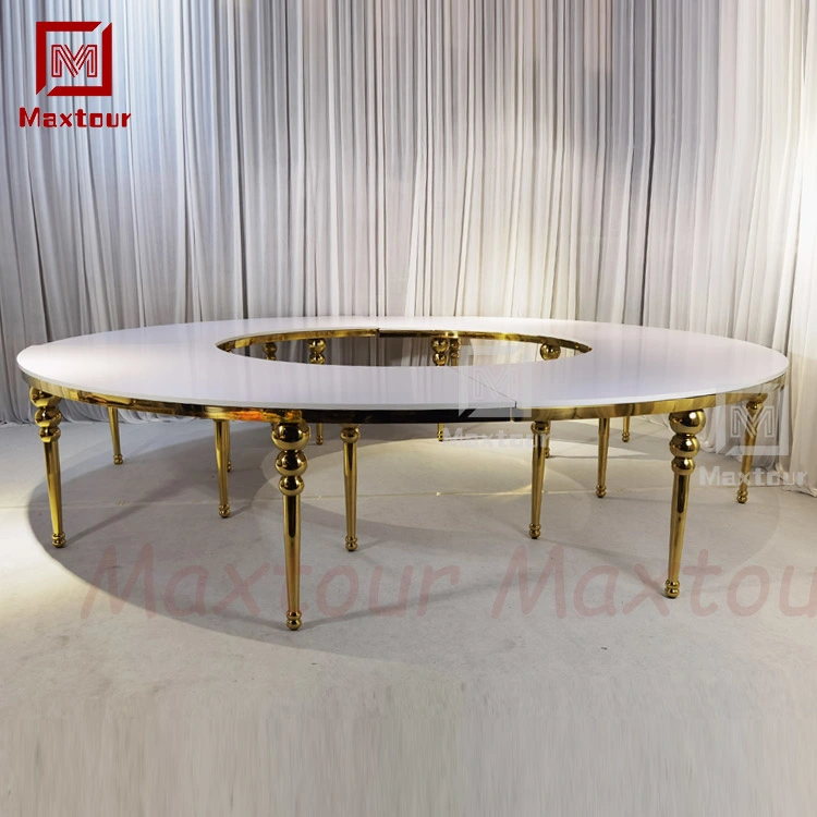 Boda de acero inoxidable en forma de media luna grande redonda moderna Mesas de comedor para eventos para la venta