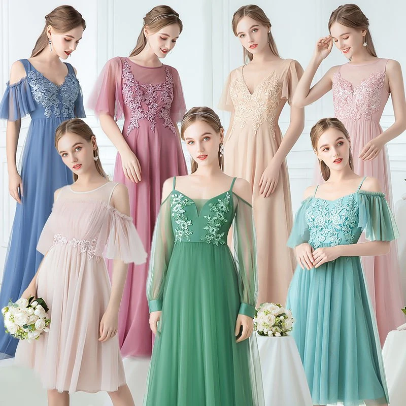 Colorful Prom Party Gowns A-Line Tulle Bridesmaid Evening Dresses E14728