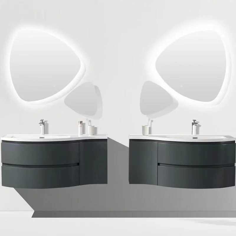 Floating Curved Bathroom Vanity Wall Mounted Half-Circle Bathroom Cabinet with Glass Basin