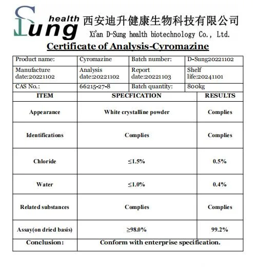 Produits pharmaceutiques cas 66215-27-8 médicament vétérinaire cyromazine pesticide insecticide cyromazine Pest Contrôle 98% de cyromazine