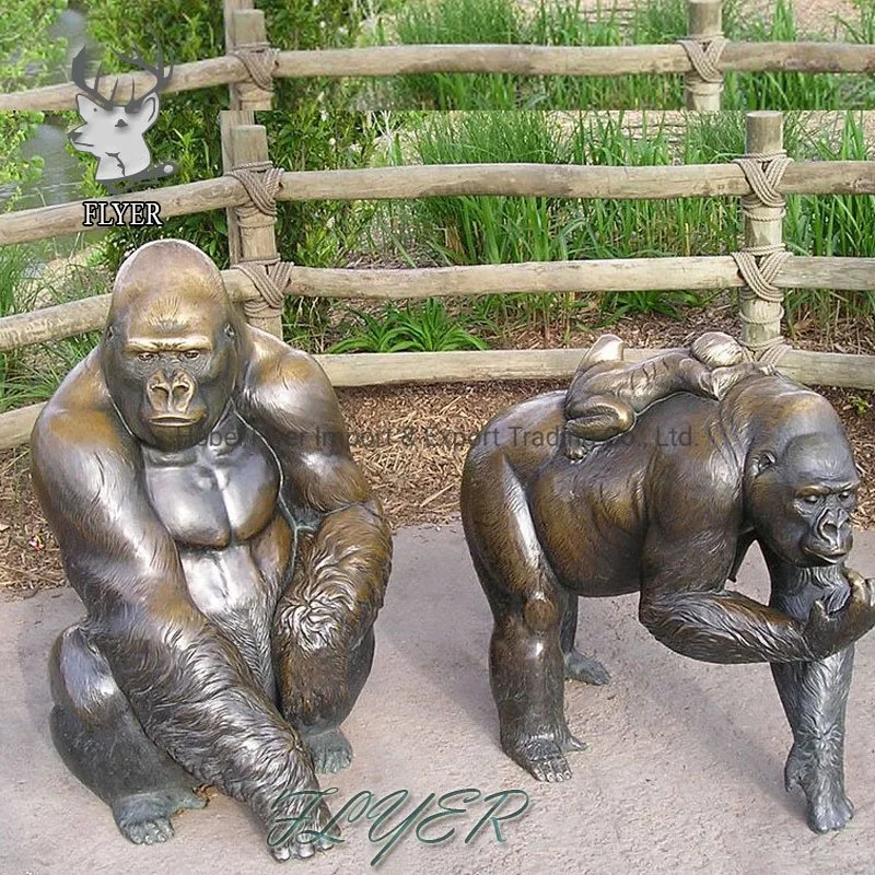 Viva el metal de gran tamaño chimpancé animales Gorila de bronce escultura Estatua de la decoración de jardín