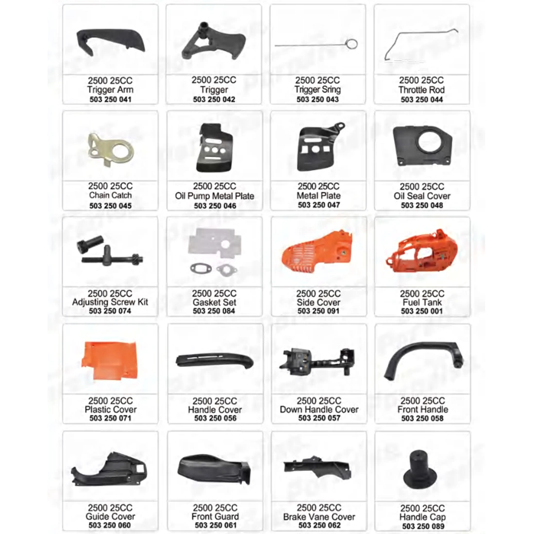 2500 25CC peças para motosserra com placa metálica Substituição de ferramentas eléctricas para jardim