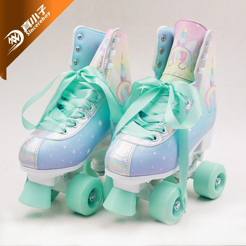 Factory Wholesale/Supplier OEM Rubber Wheel Leather Upper Double Row Roller Skate