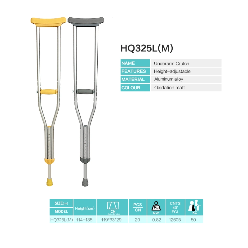 Hq325 (M) Aluminum Alloy Walker Cane Walking Stick Medical Orthopedic Axillary Underarm Crutch