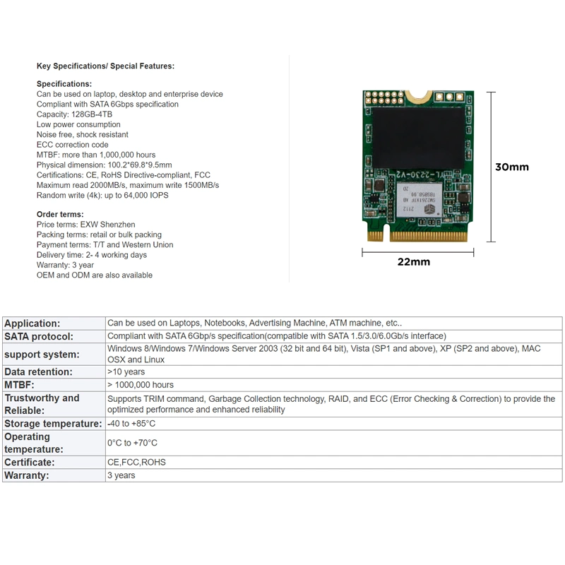 Smallest M. 2 Nvme Pcie Gen3.0 2230 SSD Solid State Drive Mini Internal SSD