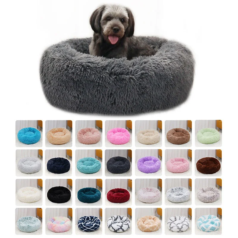 Petit lit en peluche imperméable pour animaux de compagnie, doux et confortable, lit rond pour chat et chien, lit en forme de beignet.