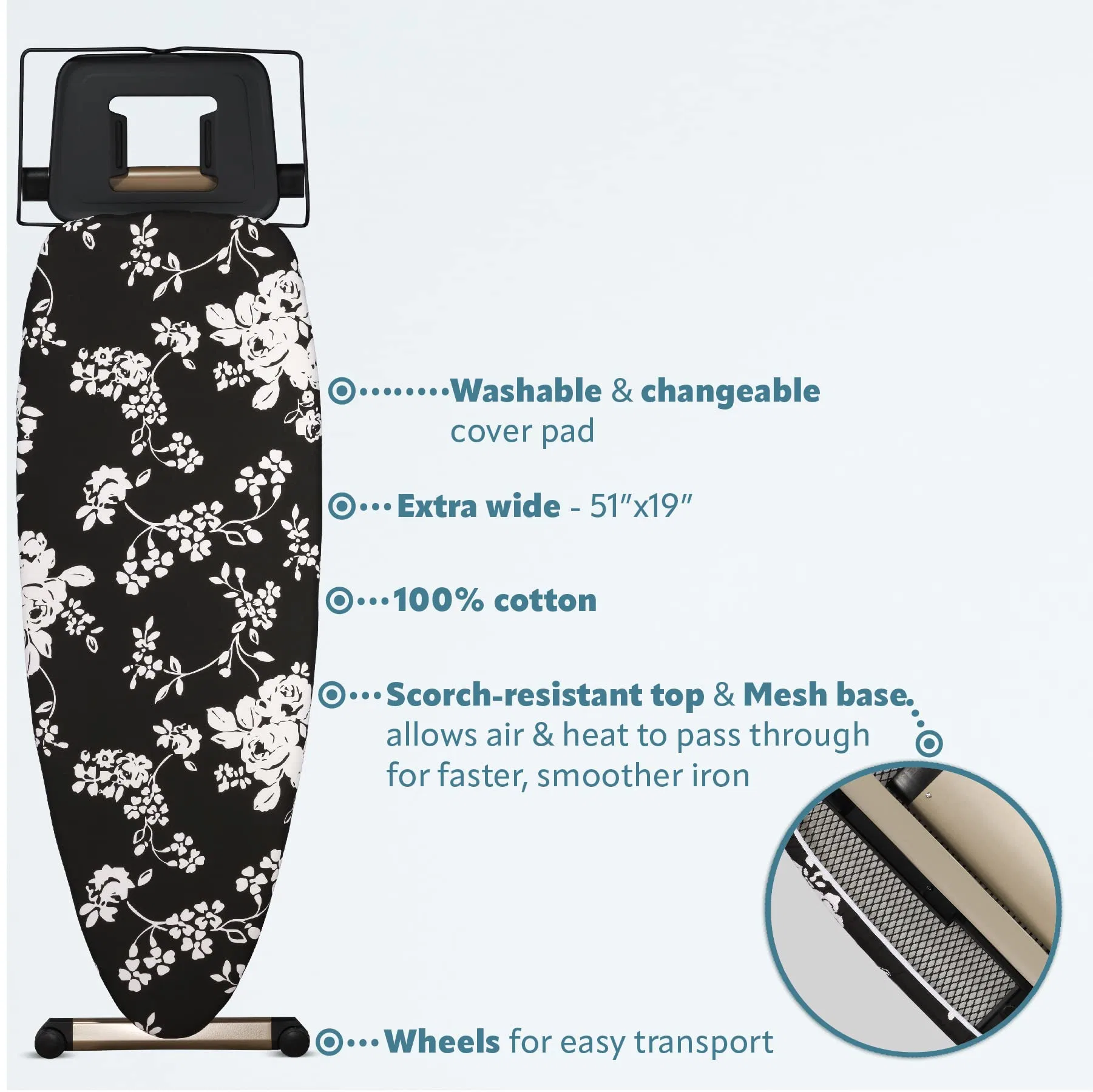 Luxury Ironing Board Extra Wide Steam Iron Rest Adjustable Height T-Leg Foldable