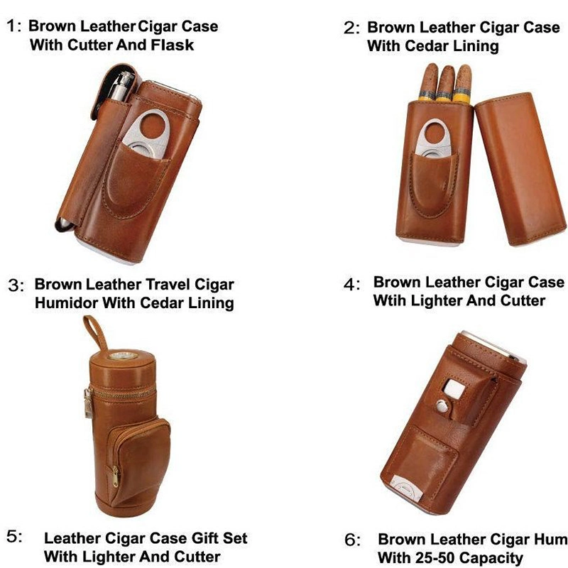 Ea335 Luxury Custom Carrying Cutter Storage Golf Travel Portable Cigar Cases Cedar Humidor Mini 3 Holder PU Leather Case