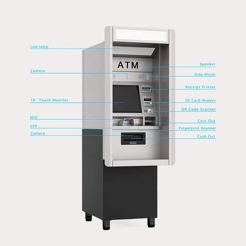 A través de la nota de la pared y la moneda dinero ATM para oficinas bancarias