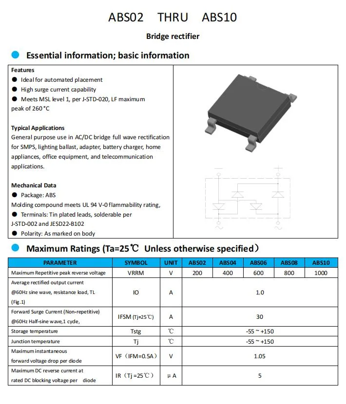 Recifieer Dioden ABS Bridge Rectifier ABS10 Diode