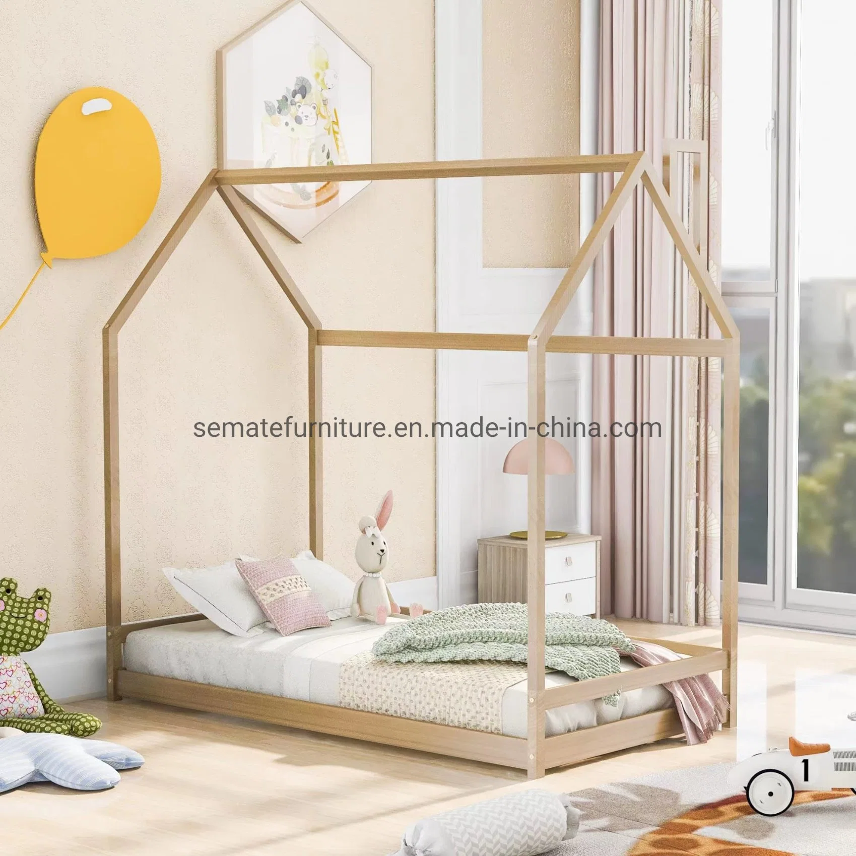 Factory Wholesale/Supplier Modern Kids Furniture Twin Size Wooden Kids Floor Bed House Bed Frame